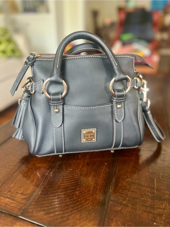 Dooney & Bourke Handbags - Dooney & Bourke 1975 Black Leather Dome Satchel Crossbody Bag Gold Hardware